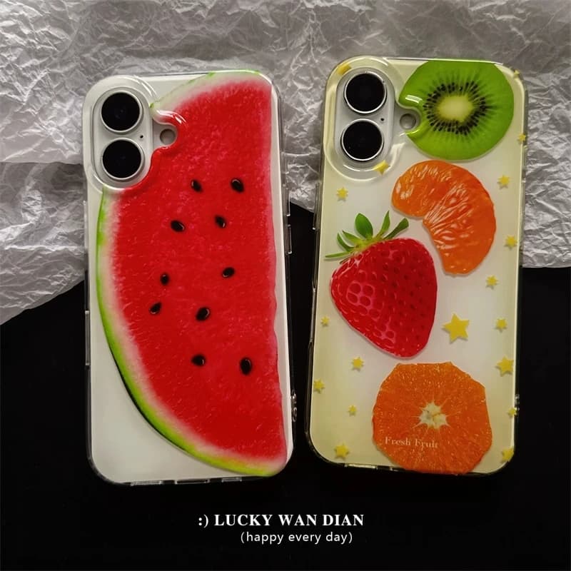Summer Full Screen Fruits Strawberry Kiwi Orange Watermelon Phone Case For iPhone 17 16 15 14 13 12 11 Pro MAX Plus 17air Cover