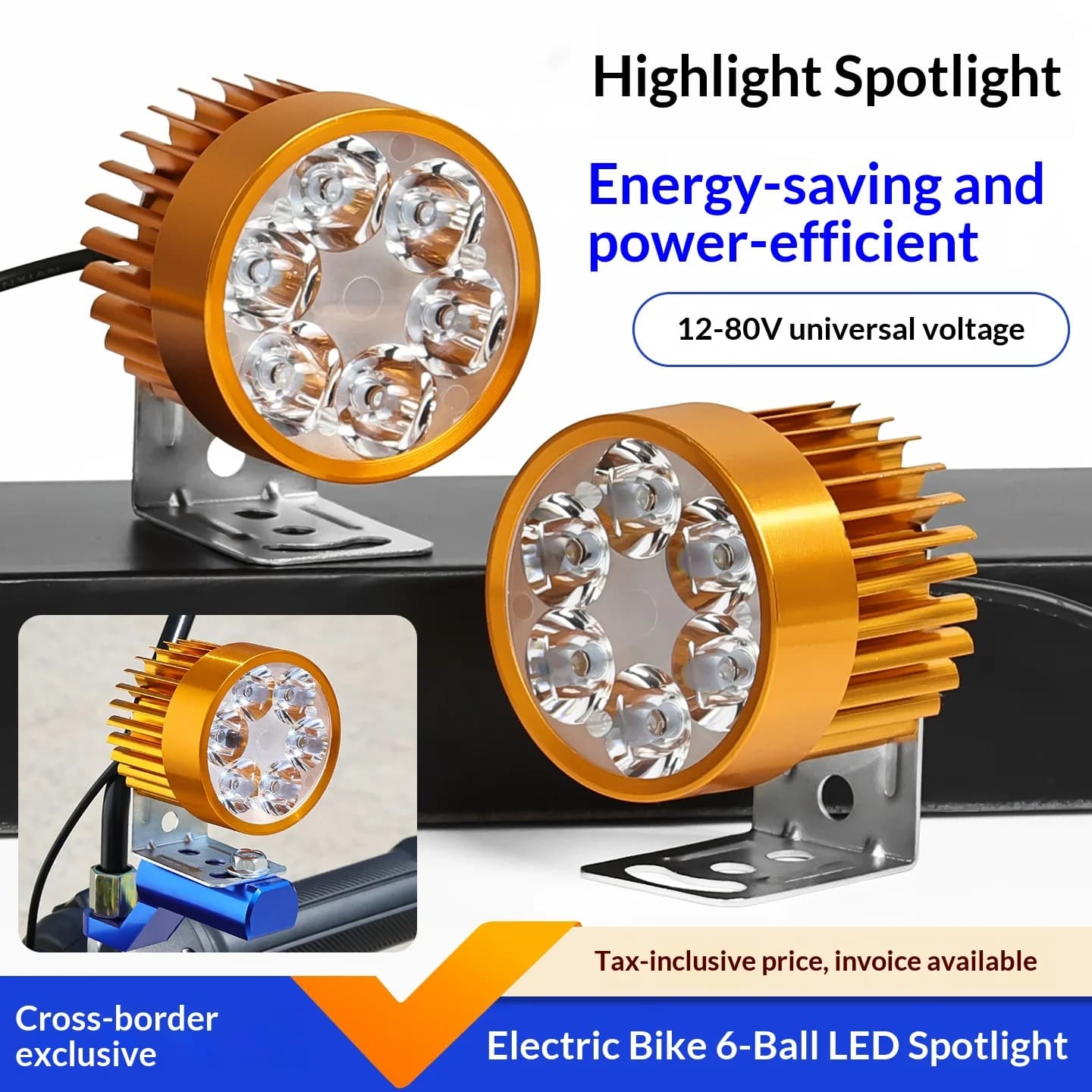 Motorcycle Light Modified External Super Bright Electric Vehicle Tricycle Battery Car Headlight Strong LED Spotlight 12V-80v