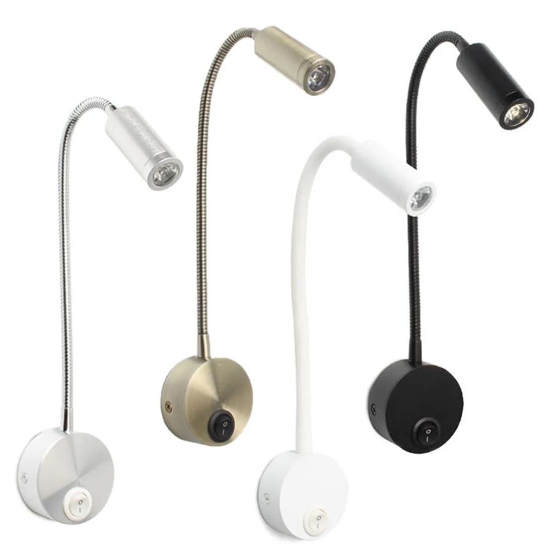 3W Bronze LED Reading Lamp Black Silver Swan Neck Wall Lamp for Bed Head Desk LED Night Lamp with 4000K nightstand switch