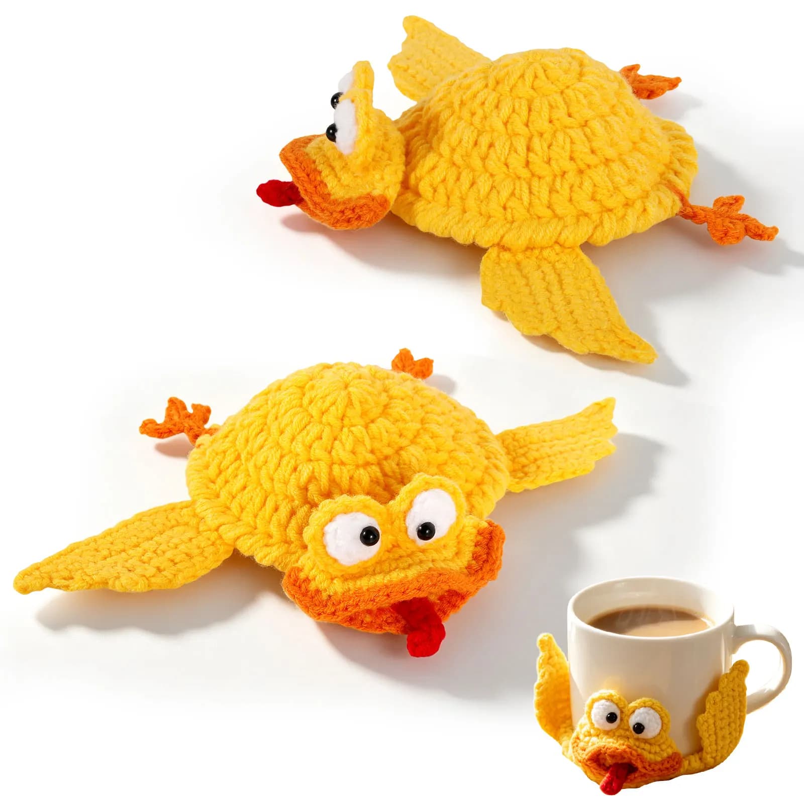2Pcs 4 Inch Funny Crochet Chicken Cup Mats Handmade 3D Knitted Chicken Coasters Farmhouse Chicken Mug Rug Tabletop Protectors