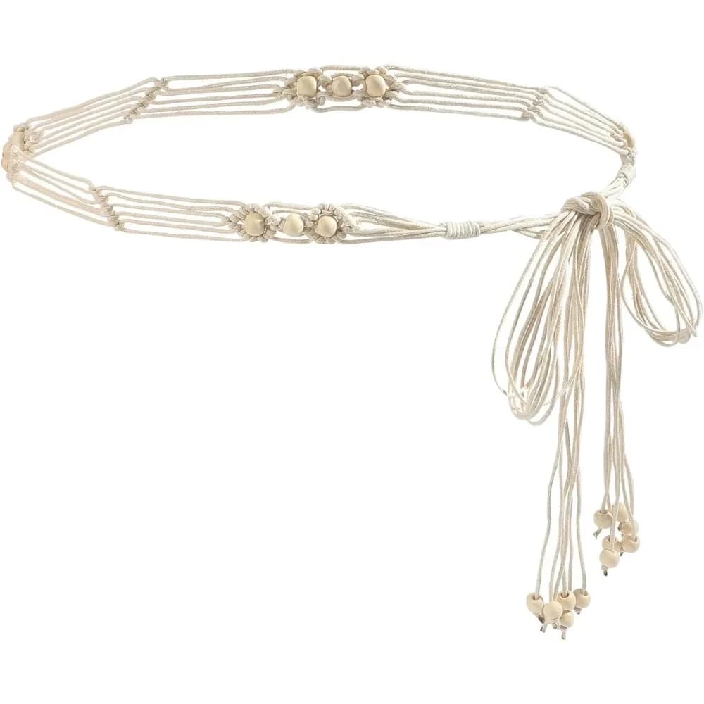 Cintura Intrecciata Boho da Donna Regolabile con Perline per Abiti