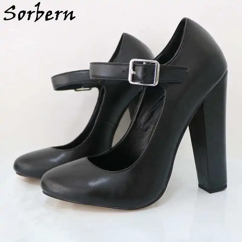 Sorbern Mary Janes Women Pump Shoe Round Toe 15Cm Chunky High Heel Crossdresser Footwear Custom Size Eu33-48 Drag Queen Heels