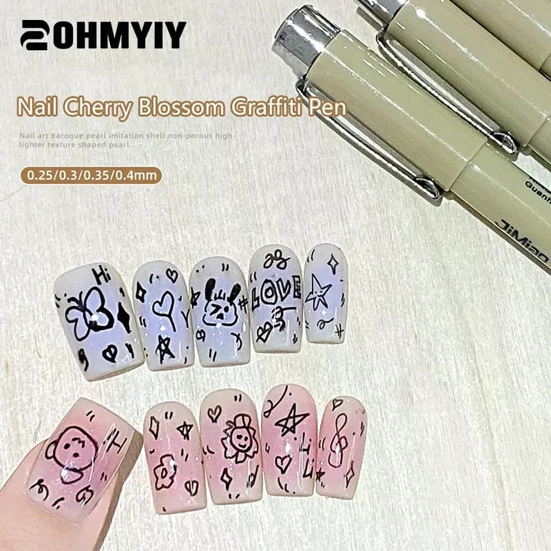 Penna per Nail Art da 0,25/0,3/0,35/0,4 mm, per Graffiti e Linee Sottili, Impermeabile, per Disegno e Dettagli, Strumento per Nail Design