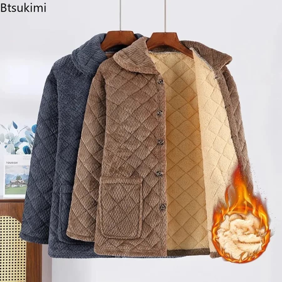 Pigiama spesso invernale da uomo Set tinta unita accogliente in pile caldo Homewear imbottito in cotone Due pezzi Pigiama da notte per uomo