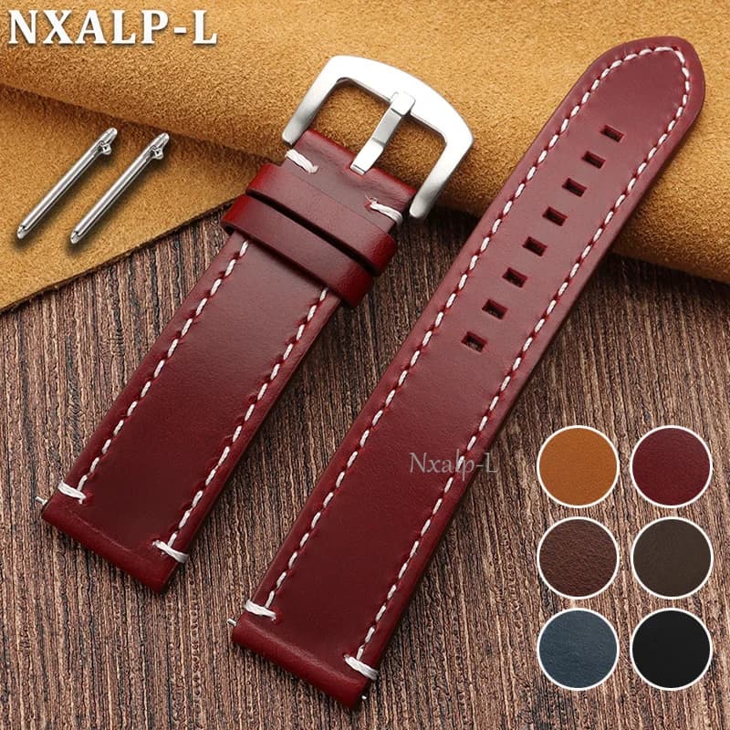 Oil Wax Genuine Leather Watchband Accessories 20mm 22mm Quick Release Vintage Cowhide Watch Strap Men Women Business Bracelet