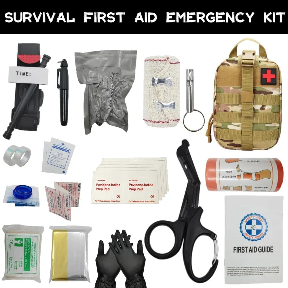 Attrezzatura da campeggio per sopravvivenza all'aperto Borsa Molle 16 pezzi Kit di pronto soccorso IFAK di emergenza Laccio emostatico Benda Coperta di sopravvivenza Forniture