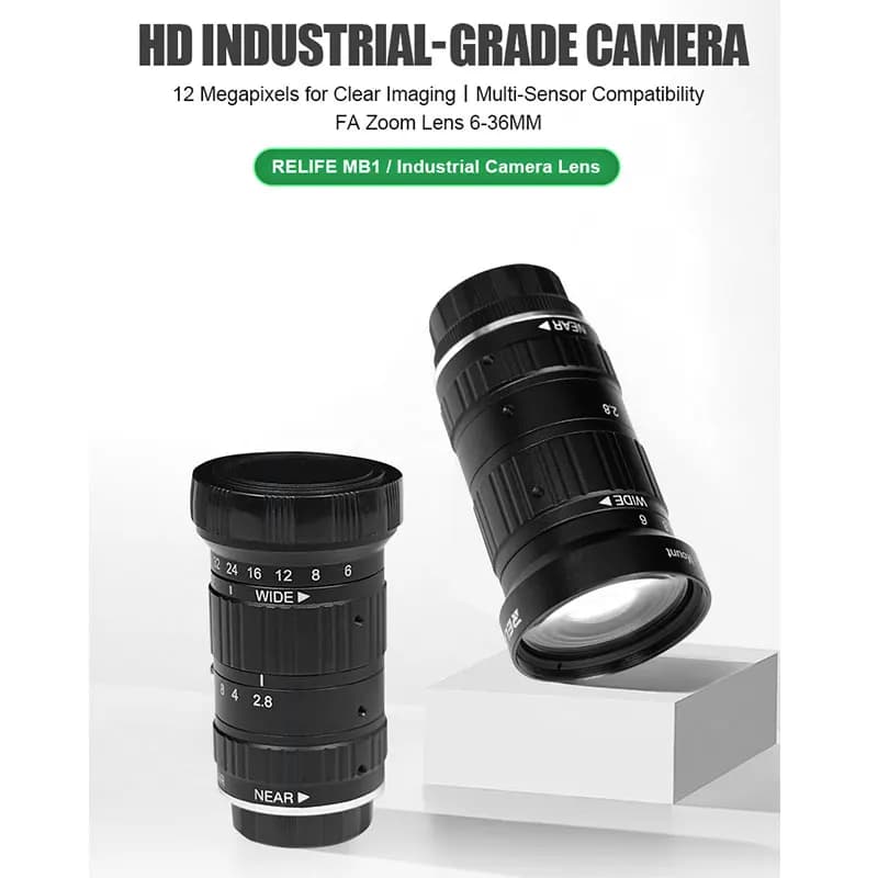 RELIFE MB1 Obiettivo zoom industriale 12MP 6-36mm 4K per visione artificiale - Attacco C/CS, Iris manuale, compatibile con Sony IMX415/ON AR0521