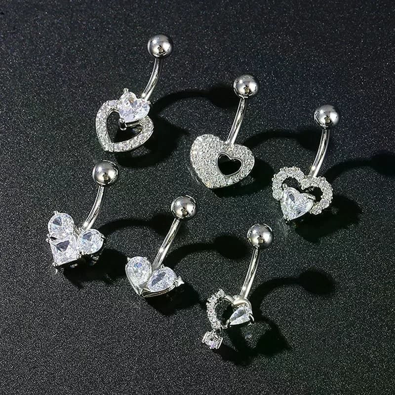 Anelli per ombelico con zirconi alla moda Anello per piercing all'ombelico con fiocco in acciaio inossidabile per le donne Anello per piercing all'ombelico sexy Gioielli per il corpo