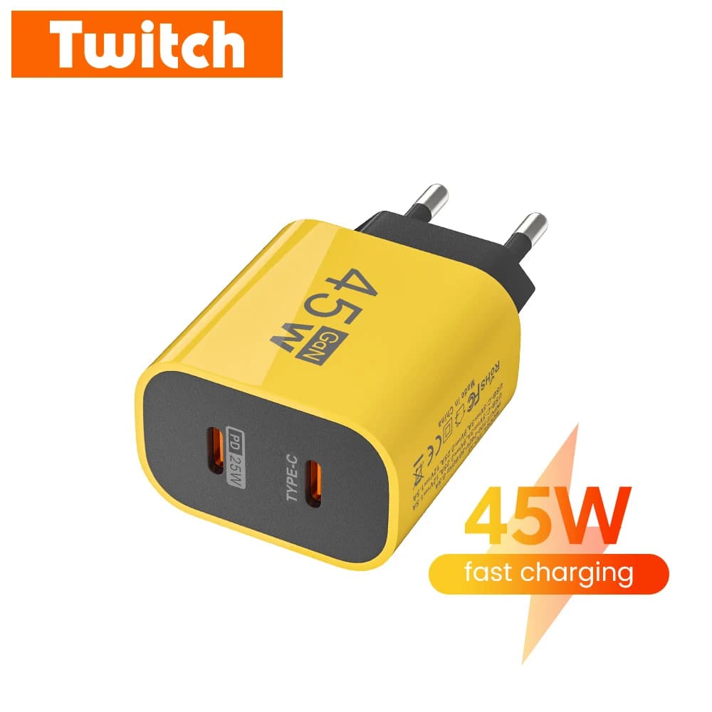 Caricatore USB C da 45 W Caricatore per telefono cellulare a doppia porta a ricarica rapida per iPhone Samsung Huawei Xiaomi Caricatore da muro portatile con presa EU/US