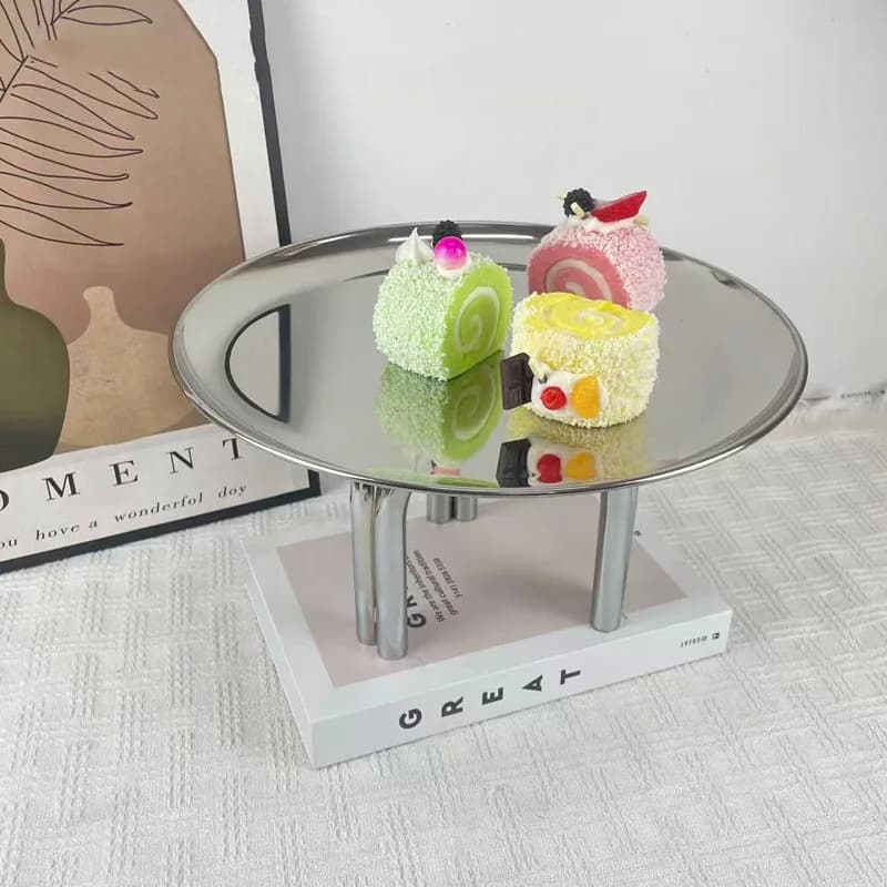 Tripod Stainless Steel Tray, Metal Tray, Fruit Trays, Cake Rack, Tableware, Dining Table and Kitchen Organizer, Home Decoration