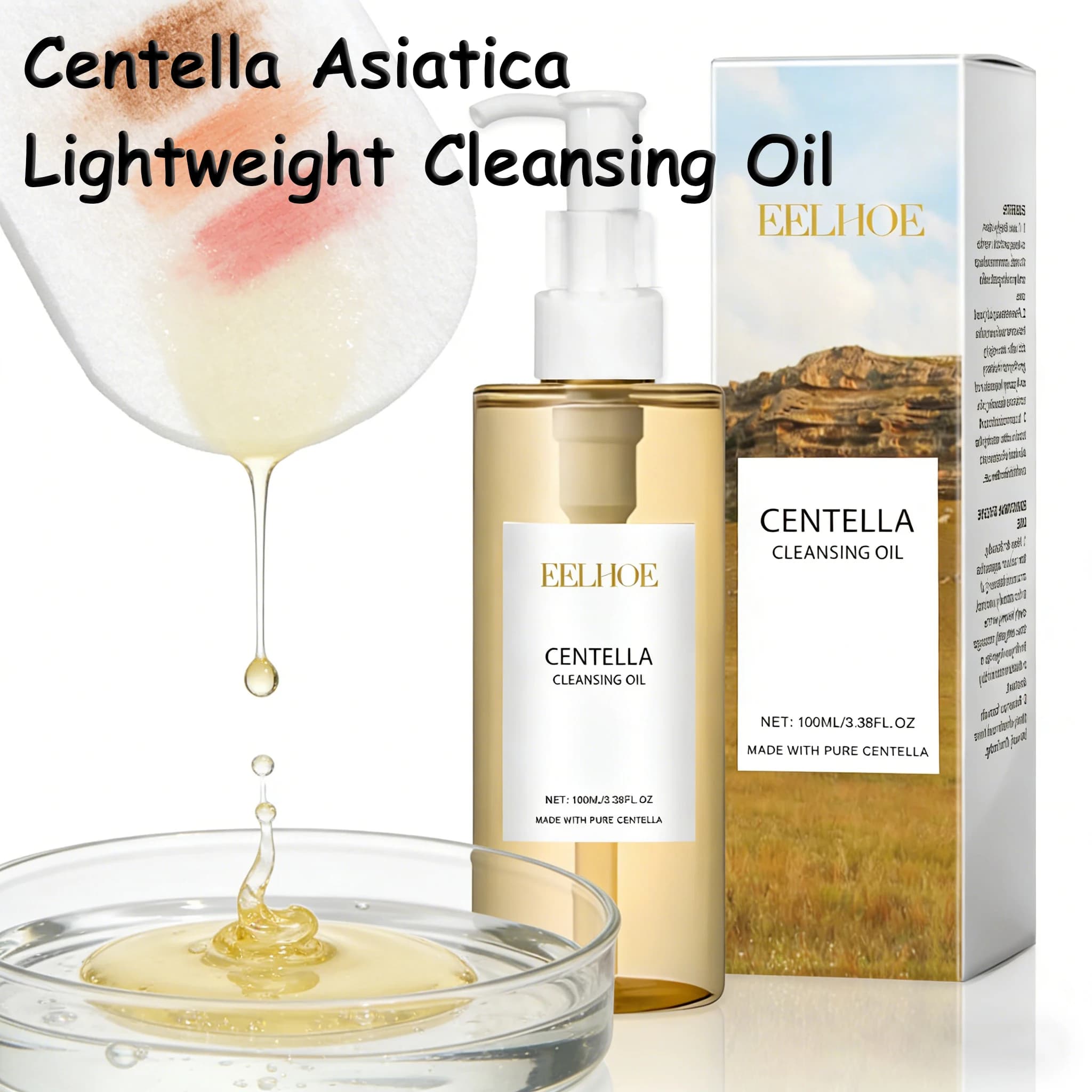 Olio Detergente alla Centella, Delicato Struccante Viso con Vitamina E, Rinfrescante e Idratante, Pulisce i Pori del Naso