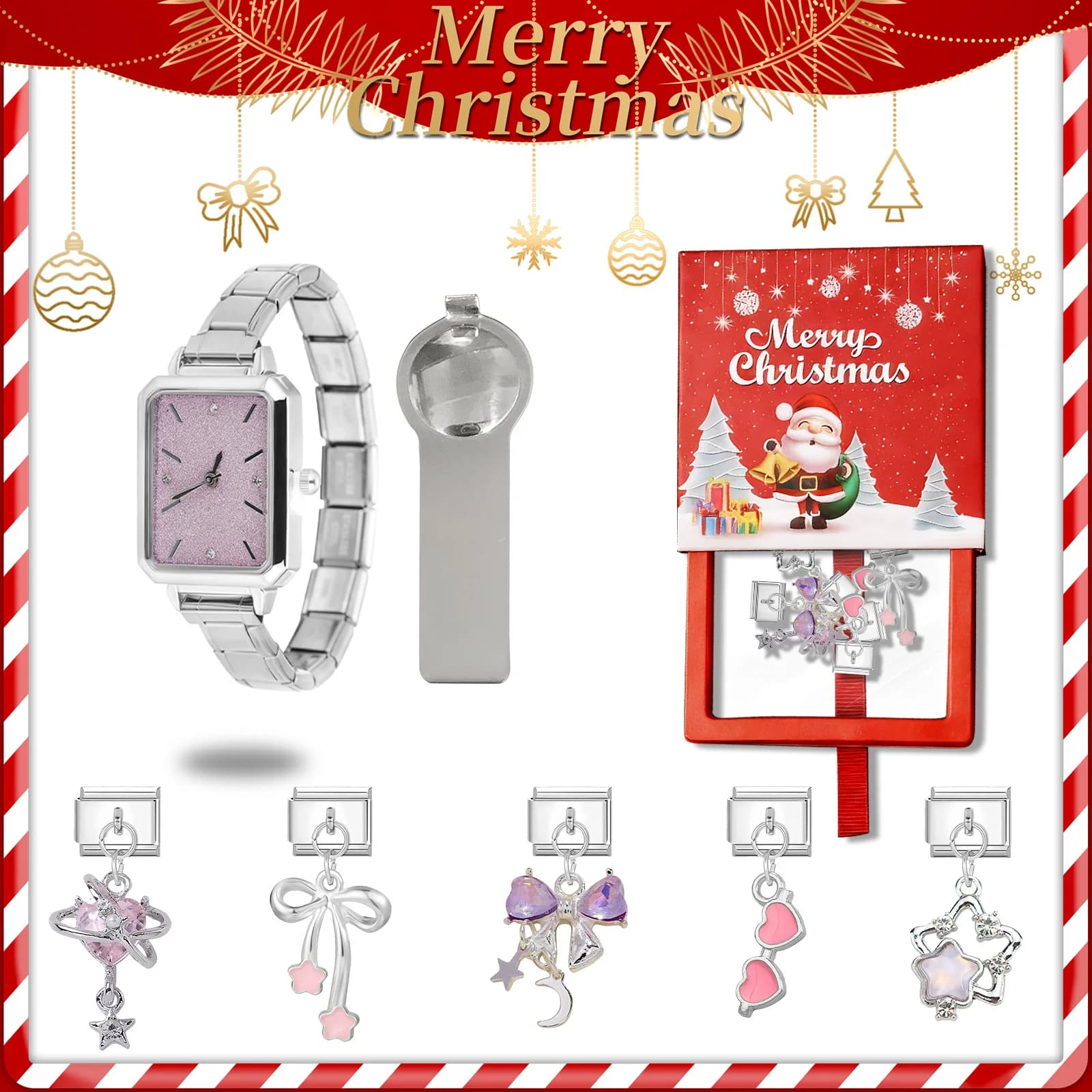 Fashion High Quality Zircon Watch Bracelet Bangle 9mm DIY Charm Stainless Steel Round Square Watch Head Christmas Jewelry Gifts