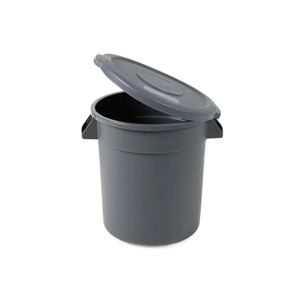 Bidone della Spazzatura Commerciale Rotondo Grigio con Coperchio, Contenitore per Ingredienti, Bidone per Riciclaggio, Cestino per Rifiuti da Cucina, Barile in Plastica, Bidone per Rifiuti da Giardino