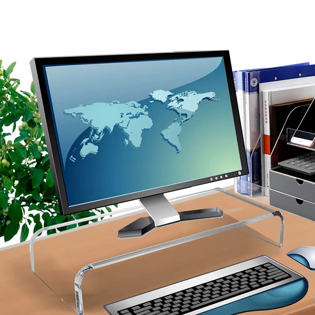 Acrylic Monitor Support, Desk Raise, Office Organizer, Reduce Collo Voltage, Improve Posture