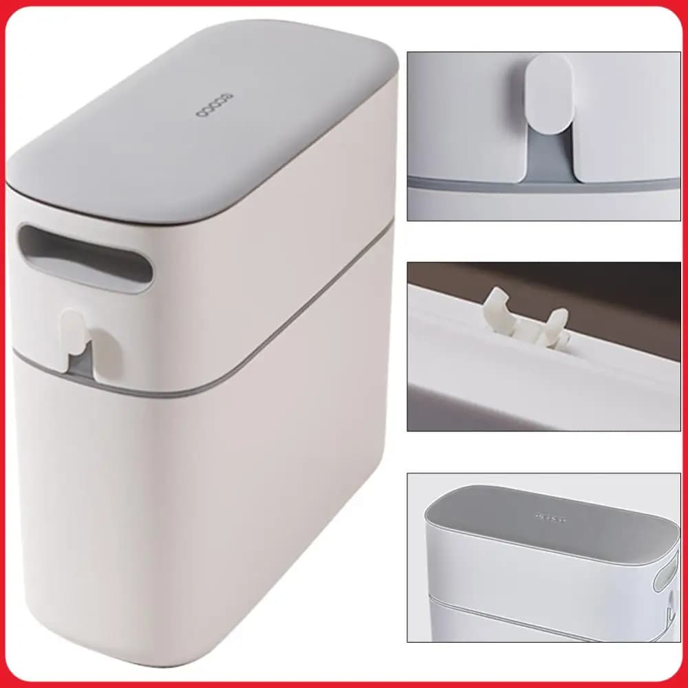 Plastic Trash Can Narrow Food Waste Container with Press Type Lid Garbage Container Bin for Bathroom Living Room Bedroom Kitchen