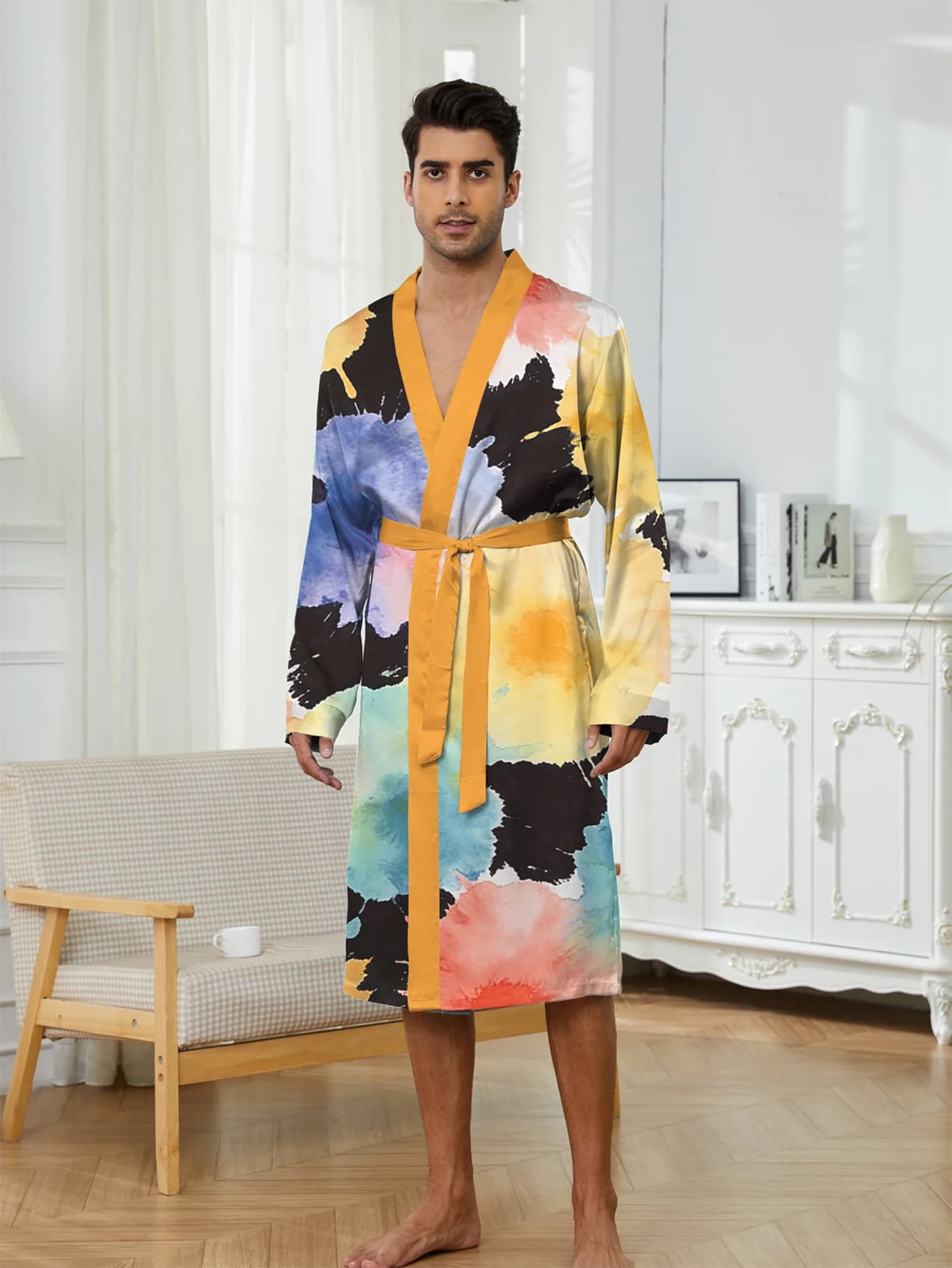 New Men's Bathrobe for Spring and Autumn, Delicate on Leather and Comfortable, Digital 3D Printing at Rapid Drying and Resistant to Changing