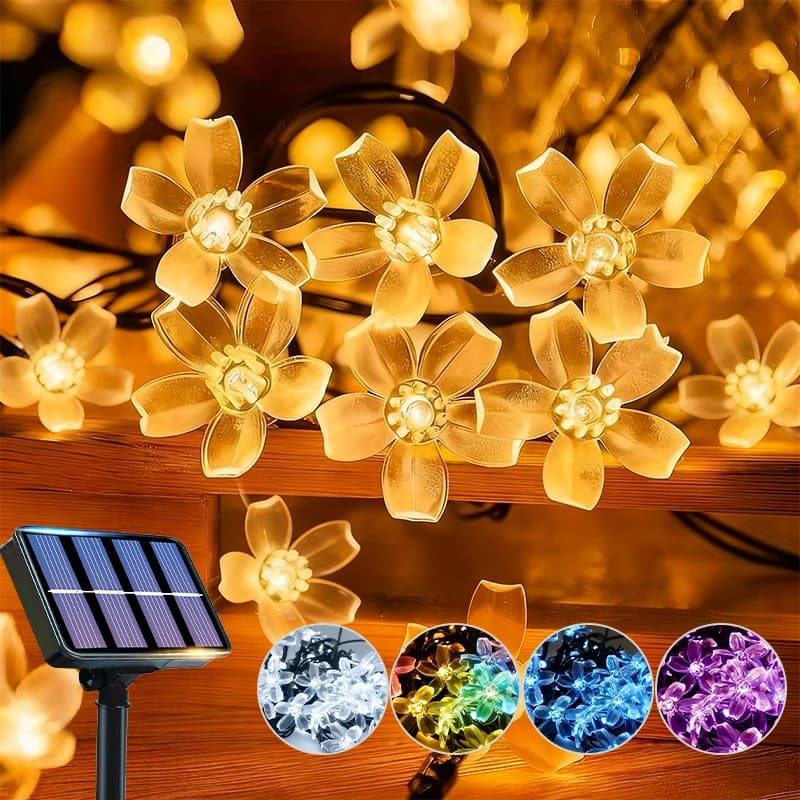 Luci Solari da Giardino a LED a Forma di Fiore, Catena Luminosa per Esterni, Decorazione Natalizia, Ghirlanda Luminosa per Feste e Casa