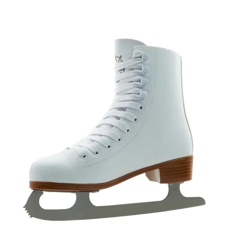 Women White Leather Ice Skates Stainless Steel Blade Comfortable Fit High Quality Figure Skating Shoes For Ladies Beginners