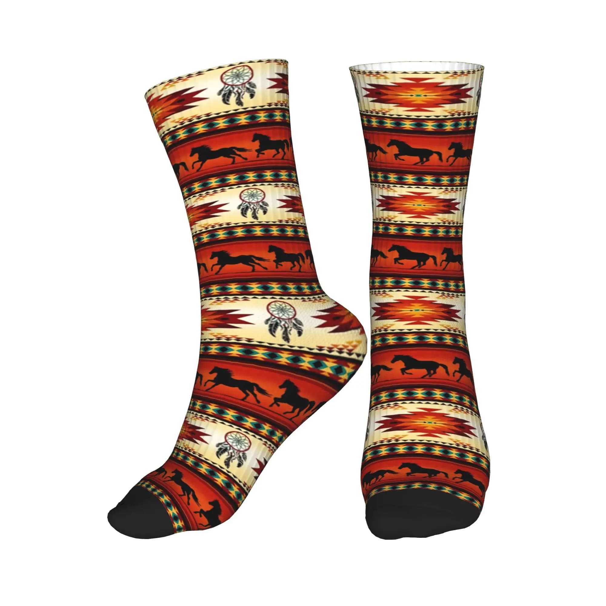 Funny ethnic socks with horse-shaped tribal pattern, 3D printed sports socks for men and women