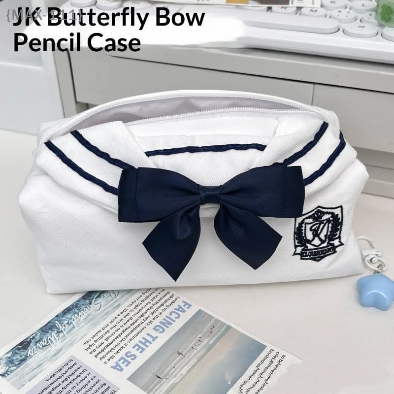 【F2-MAX111】Astuccio per matite JK con fiocco in stile college - Astuccio multifunzionale dolce e di grande capacità, borsa portaoggetti per cancelleria scolastica S