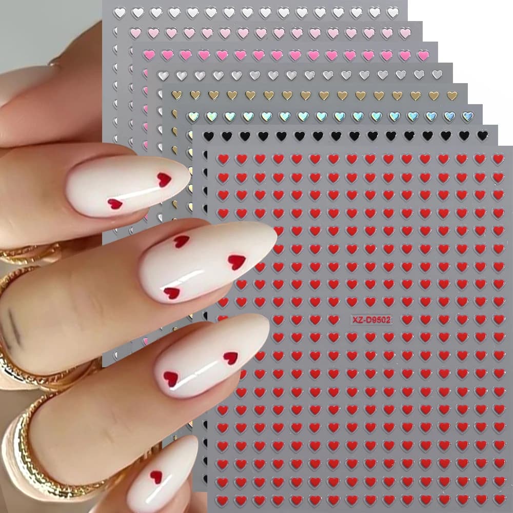 8pc 3D Mixed Color Heart Nail Stickers Valentines' Day Sweet Red Pink Love Selfadhesive Nail Decoration Decals Manicure Supplies