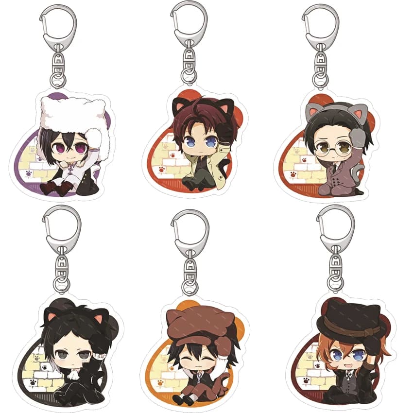 55MM Anime Bungo Stray Dogs‌ Acrylic Keychain Nakajima Atsushi Edogawa Ranpo Akutagawa Ryūnosuke Nakahara Chuuya Figure Gifts