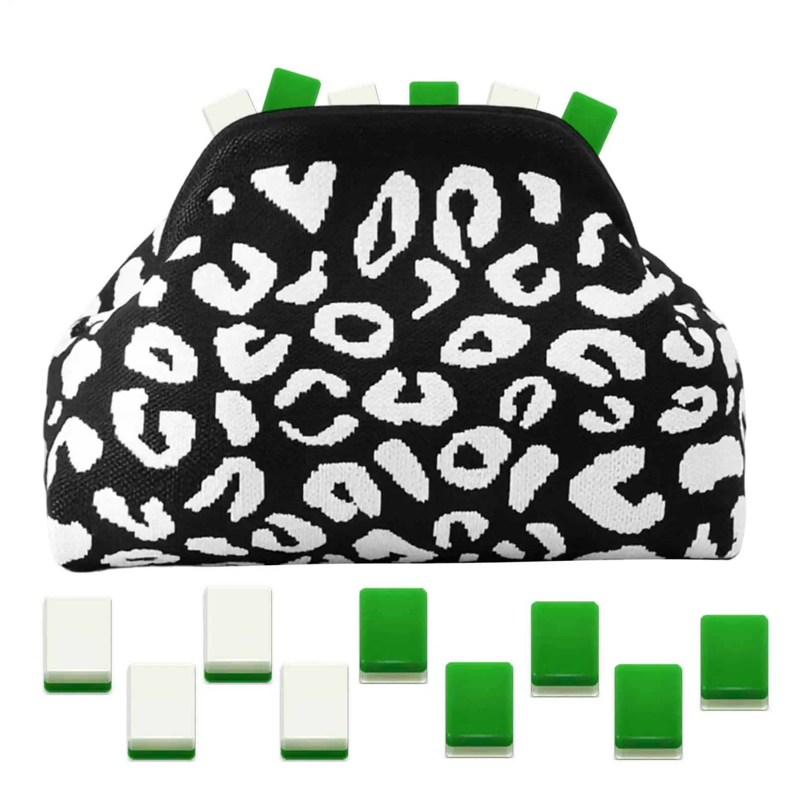 Mahjong Tile Storage Bag Aesthetic Woven Dice Carrying Tote Magnetic Closure Mahjong Tile Case For Travel Home Party Game