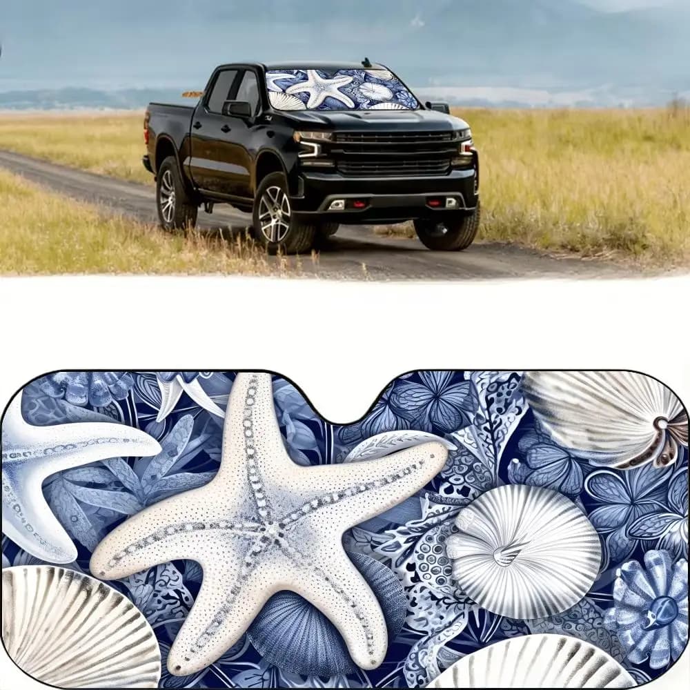 Parasole per Auto con Design Starfish Serenade, Riutilizzabile in Alluminio, Protezione UV, Isolamento Termico a Tre Strati, Parasole per Parabrezza