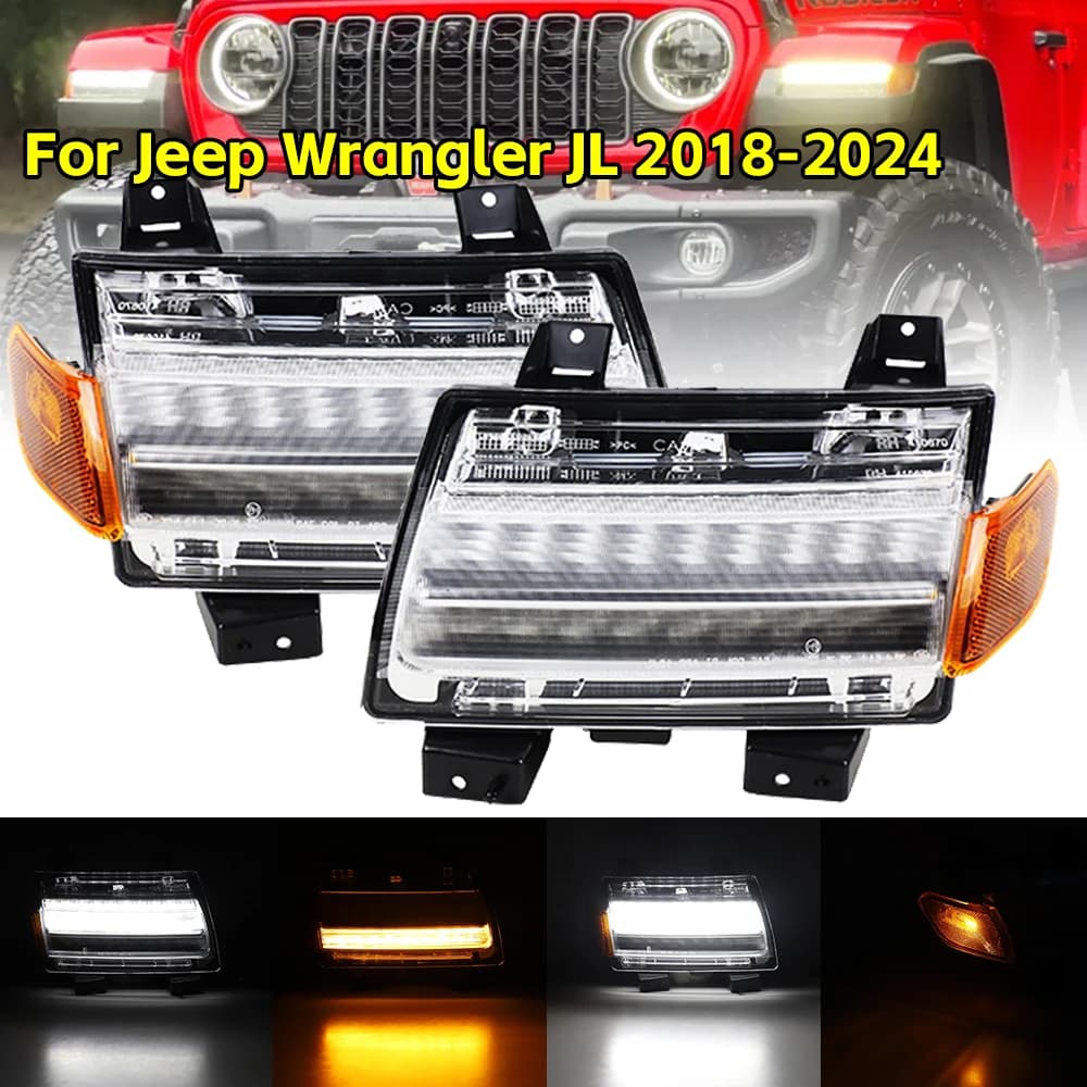 Indicatori di direzione a LED per parafango Luce DRL con luci di posizione laterali per Jeep Wrangler JL Sahara Rubicon 2018-2024