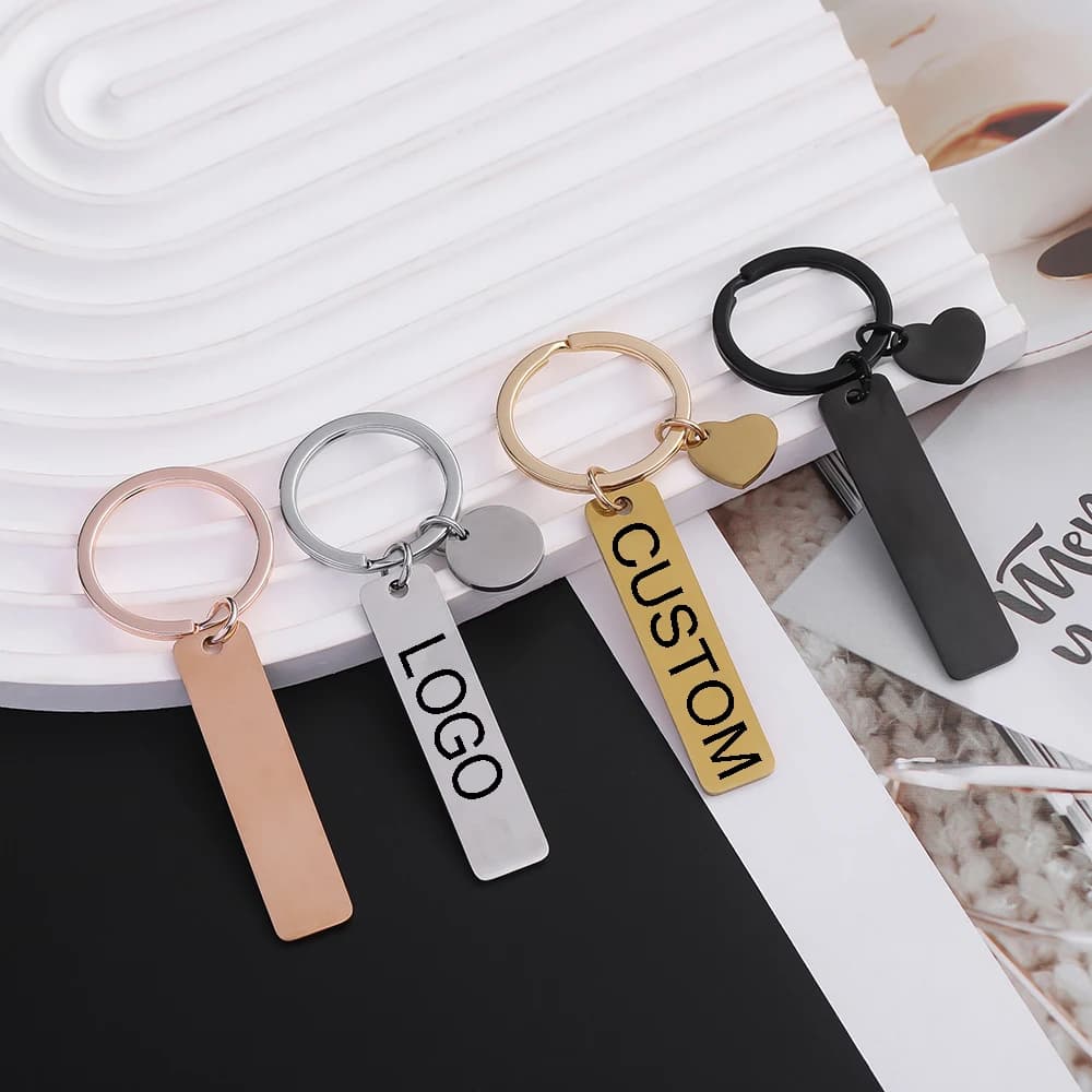 New Style Rectangular Hang Tag Custom Logo Name Keychain Stainless Steel Keychain Engraved Laser Advertising Gift