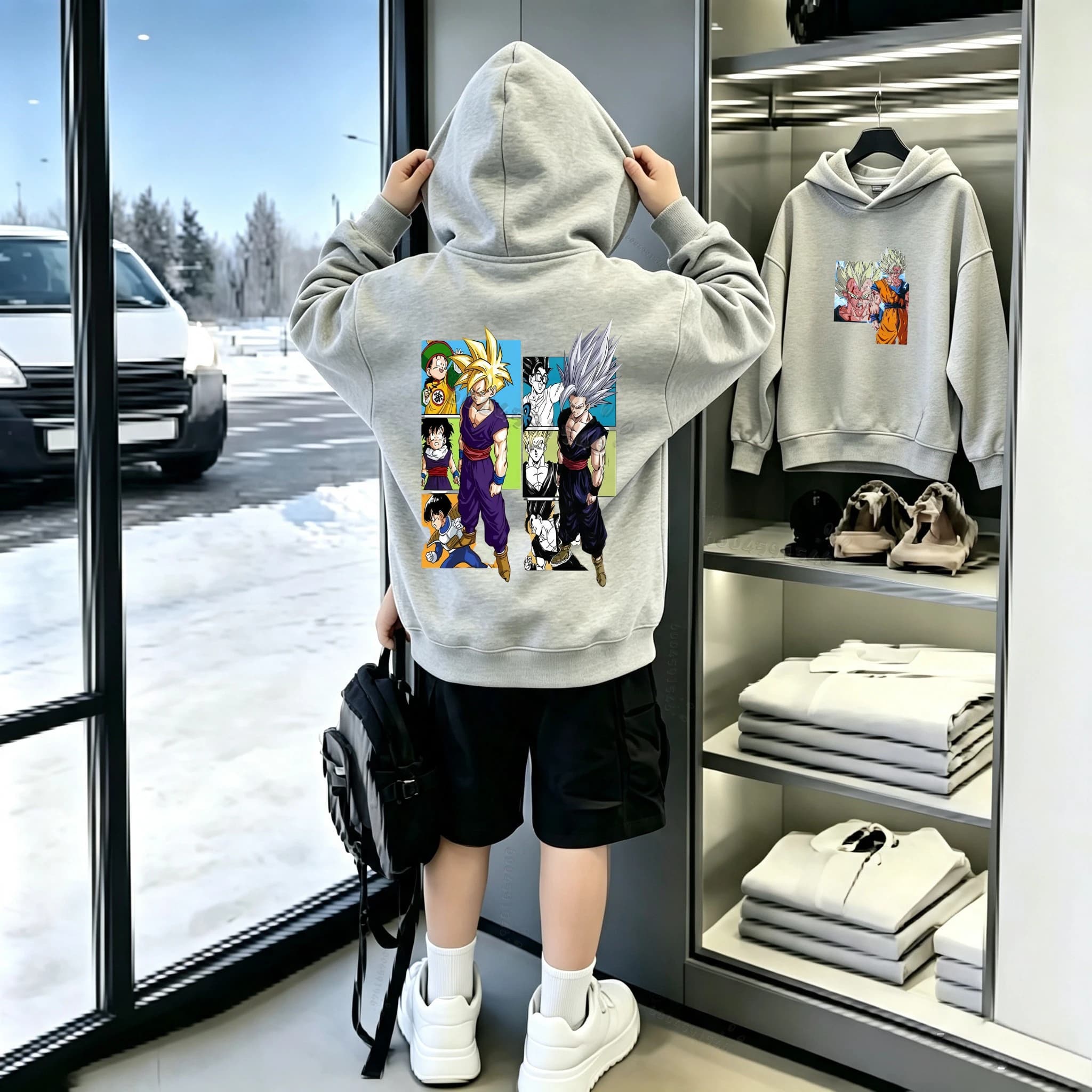 Dragon Ball Gohan Beast Form Cartoon Pattern Children's Hooded Sweatshirt - Men's Retro Comic Print Warm Pullover Shirt