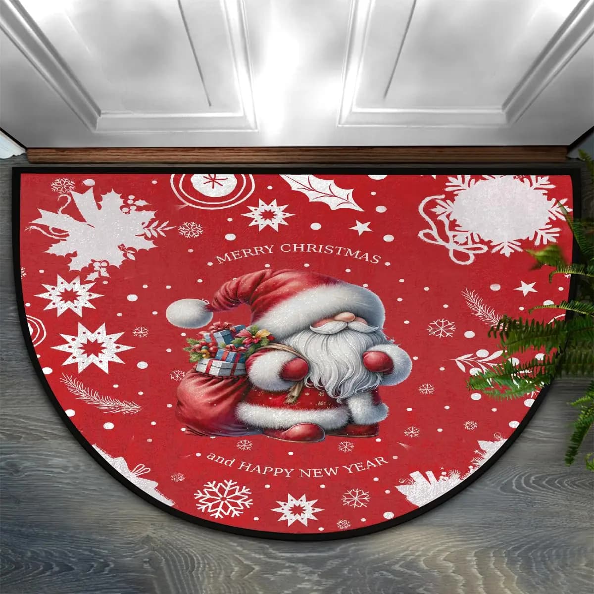 VIKAMA Natale Vecchio Rosso Mezza Rotonda Zerbino Antiscivolo Lavabile Semi Cerchio Area Tappeto Assorbente Morbido Mezza Luna Tappeto Home Decor