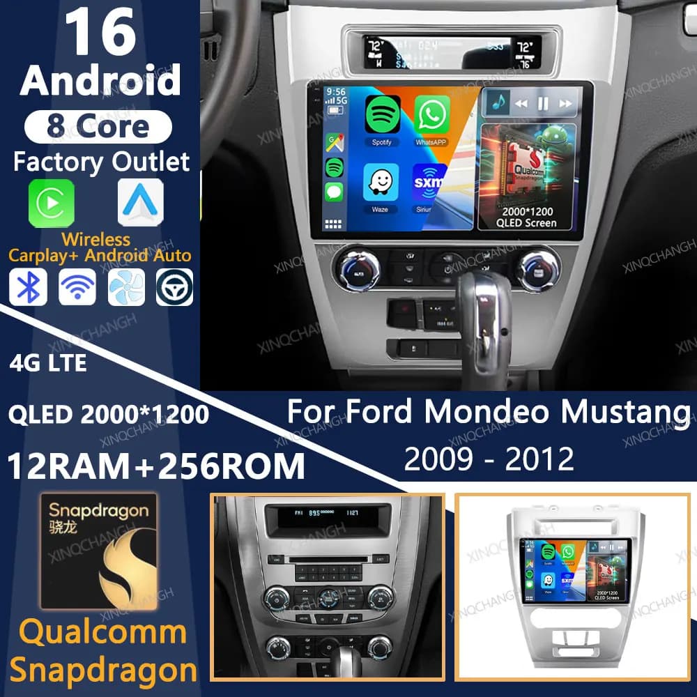 Android 16 Car Radio For Ford Fusion Mondeo Mustang 2009 - 2012 Head Unit GPS 4G WIFI Carplay Auto Multimedia Video Player QLED