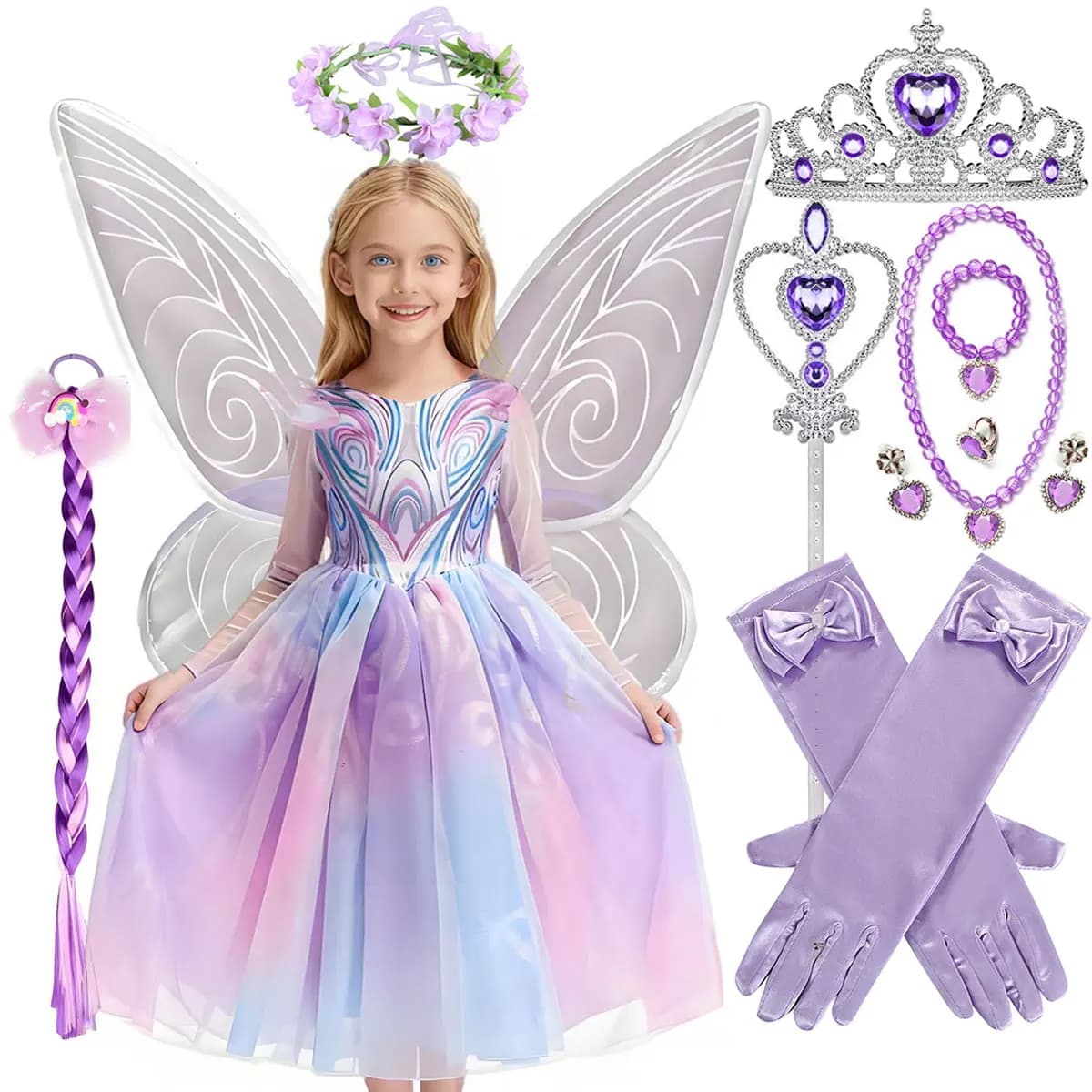 2026 Disney Wicked For Good‌ Girls Cosplay Purple Witch Glinda Princess Cute Dress + Accessories Birthday Party Performance Set