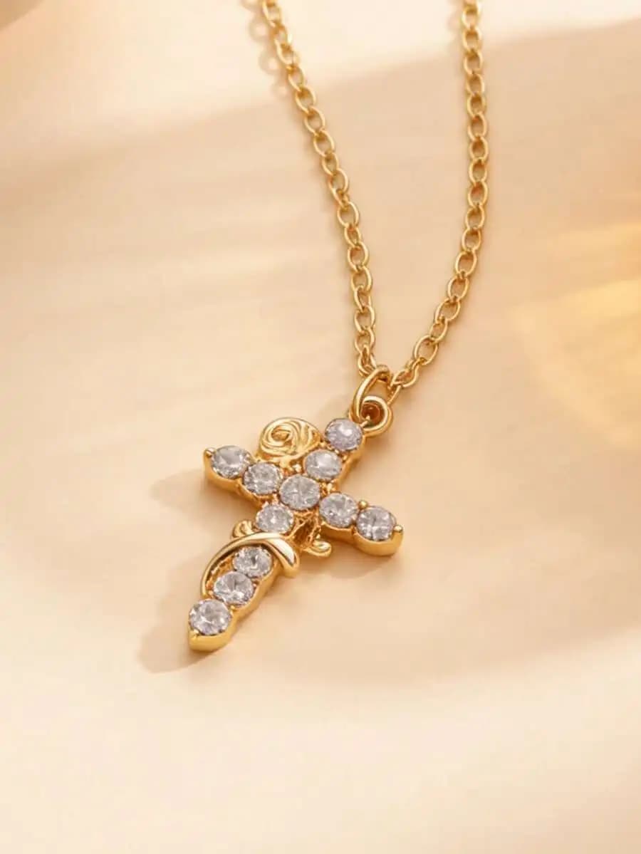 Rhinestone Cross Pendant Necklace For Women
