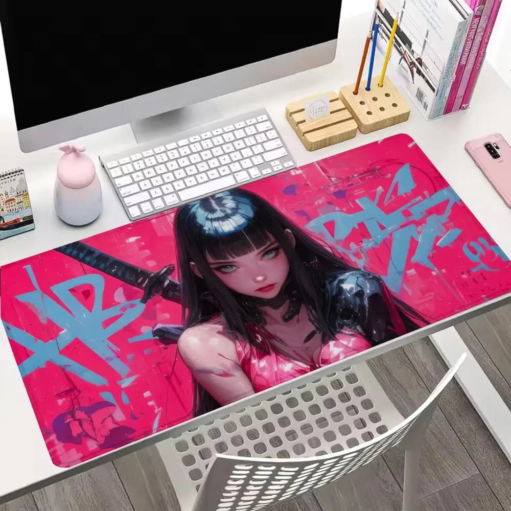 Tappetino per mouse Katana femminile, tappetino per laptop, ufficio, gaming, accessori per giocatori, tappetino da tavolo anime, tappeto per mouse, tappetino per tastiera