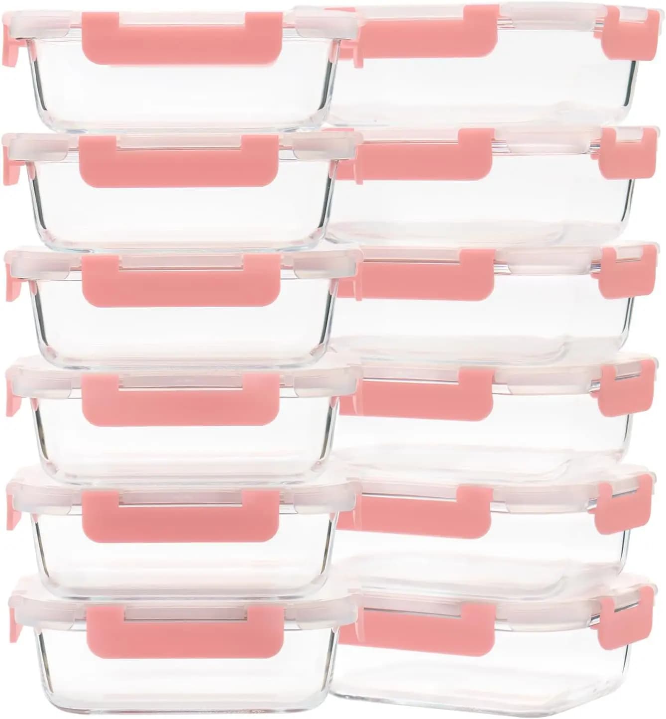 Glass Meal Prep Containers 12-Pack, 22oz Glass Food Storage Containers with Lids, Air-Tight, Leak-Resistant, Freezer to Microwa