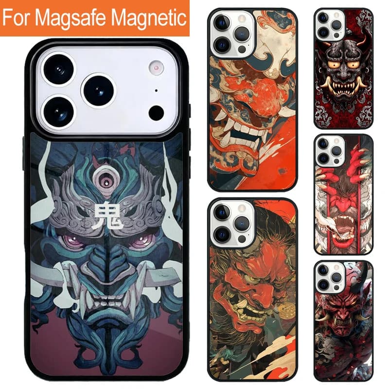 Custodia per telefono con ricarica wireless magnetica Samurai Oni Mask per iPhone 17 Pro 16 15 13 12 11 Pro Max Air 14 Plus con cover MagSafe