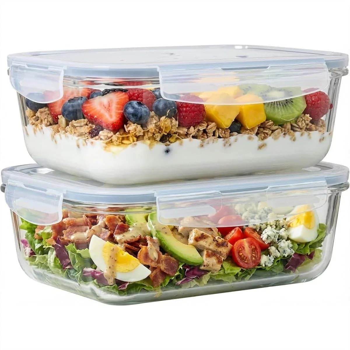 Grandi Contenitori in Vetro per Alimenti con Coperchi Ermetici, Ciotole da 64oz per Preparazione Pasti, Adatti a Microonde e Forno, Impilabili, Set da 4 Pezzi (2