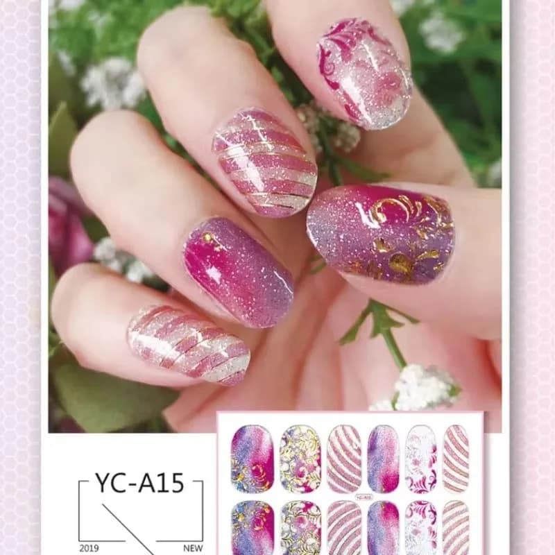 Adesivi 3D alla Moda per Nail Art con Glitter, Collezione per Manicure Fai-da-Te, Strisce per Unghie Impermeabili e Durature per Feste