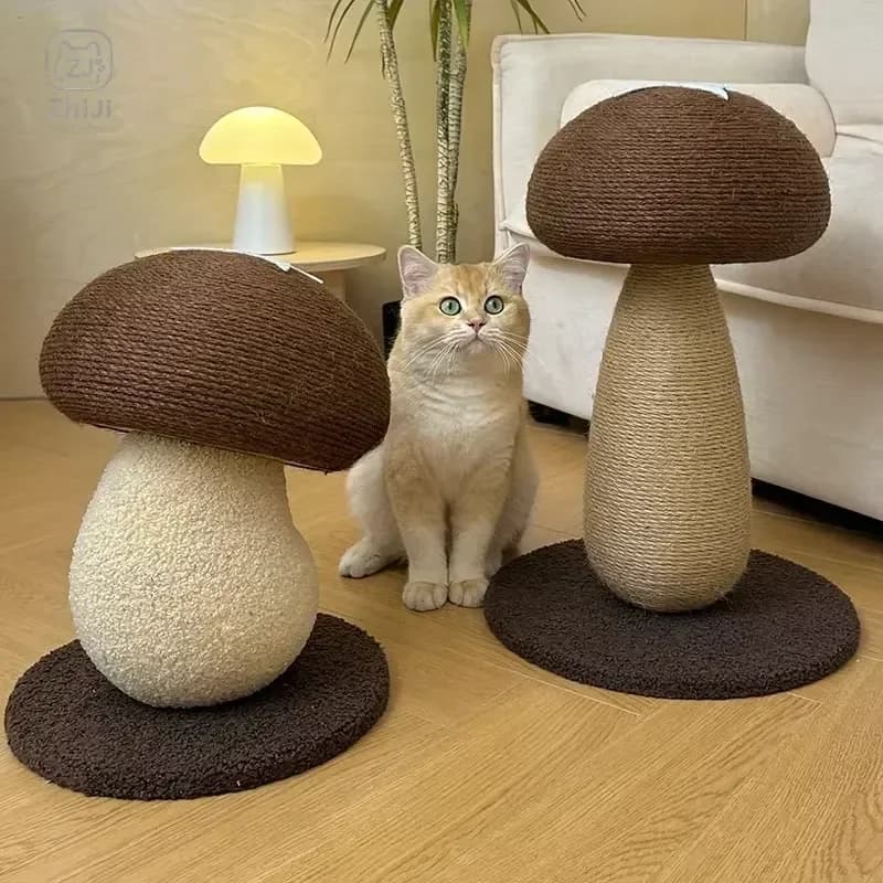 Floor Standing Cat Scratch Post Interactive Durable Sisal Claw Grinding Toy for Indoor Cats Wear Resistant Shiitake Mushroom