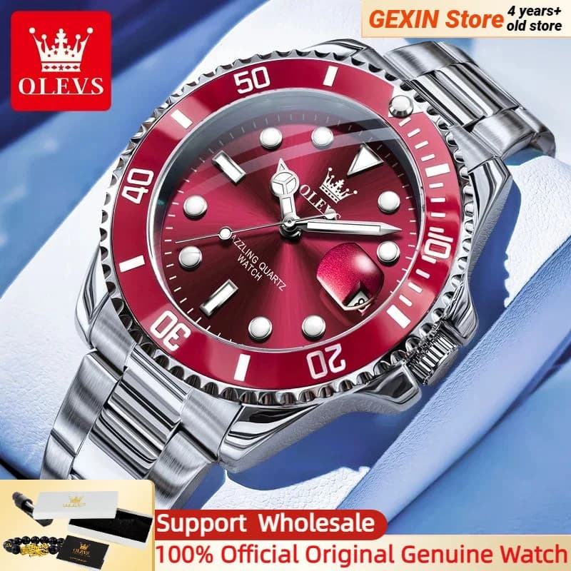 OLEVS 5885 Men's Luxury Watch Underwater Series Waterproof Deep Date Automatic Stainless Steel NEW Red Dial Watch Original