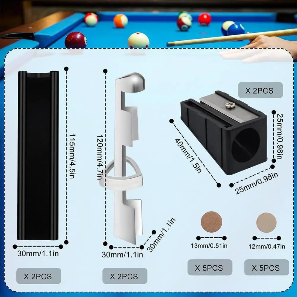 Lightweight Pool Cue Maintenance Tools 18pcs Billiard Cue Repair Kit Pool Cue Tip Clamp Shaper Durable Chalk Cubes for Tips