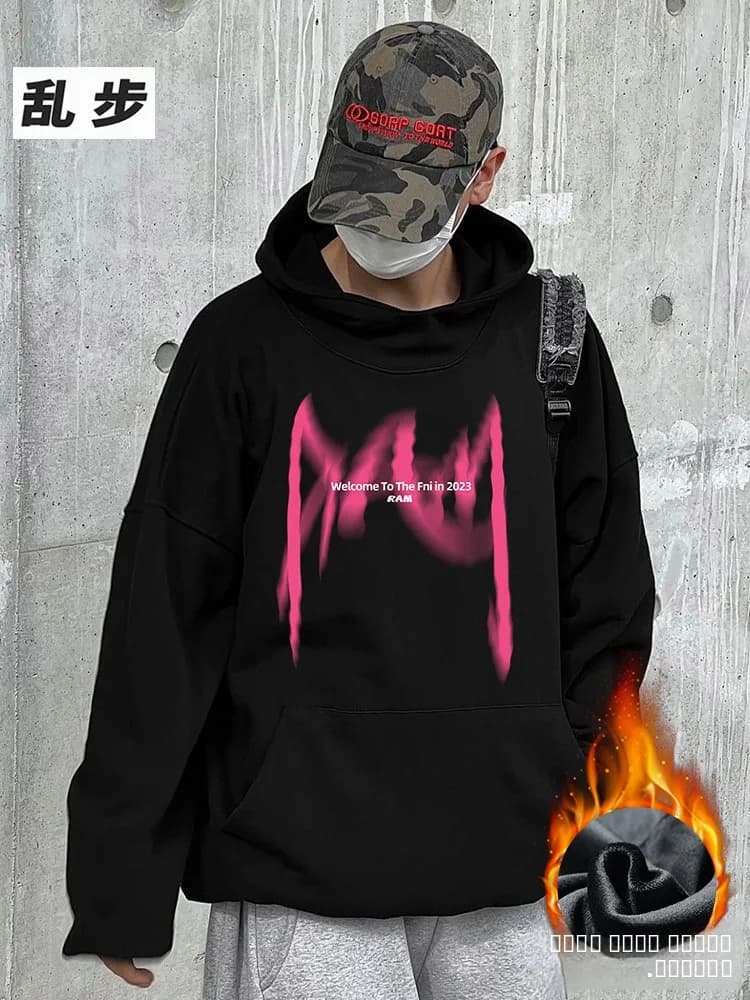 Oversize American Style Hoodie Men's Fleece Lined Thick Warm Loose Trendy Brand Digital Direct Print Sweatshirt Casual Wear