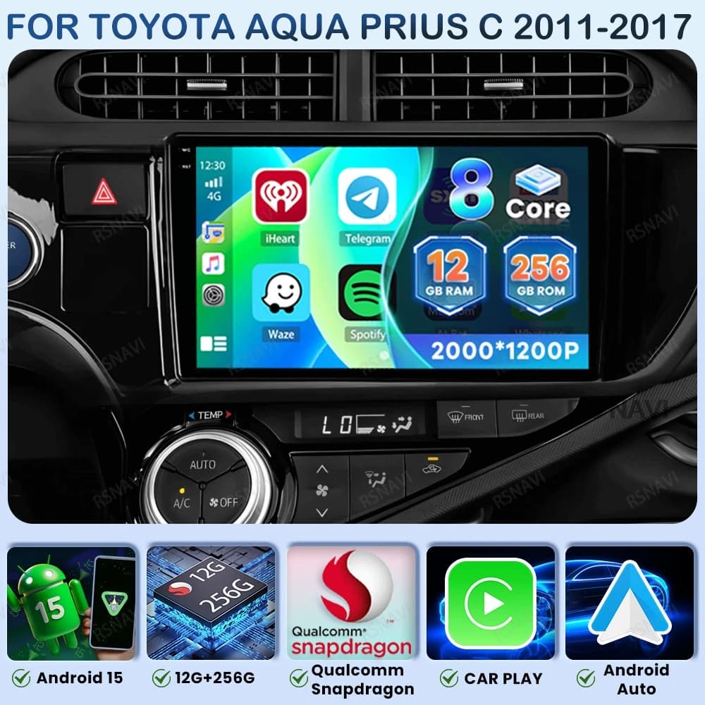 Android 15 Autoradio Per Toyota Aqua Prius C 2011-2017 QLED Navigazione 5G WIFI BT DSP 4G LTE Viedo Lettore Wireless Carplay Auto