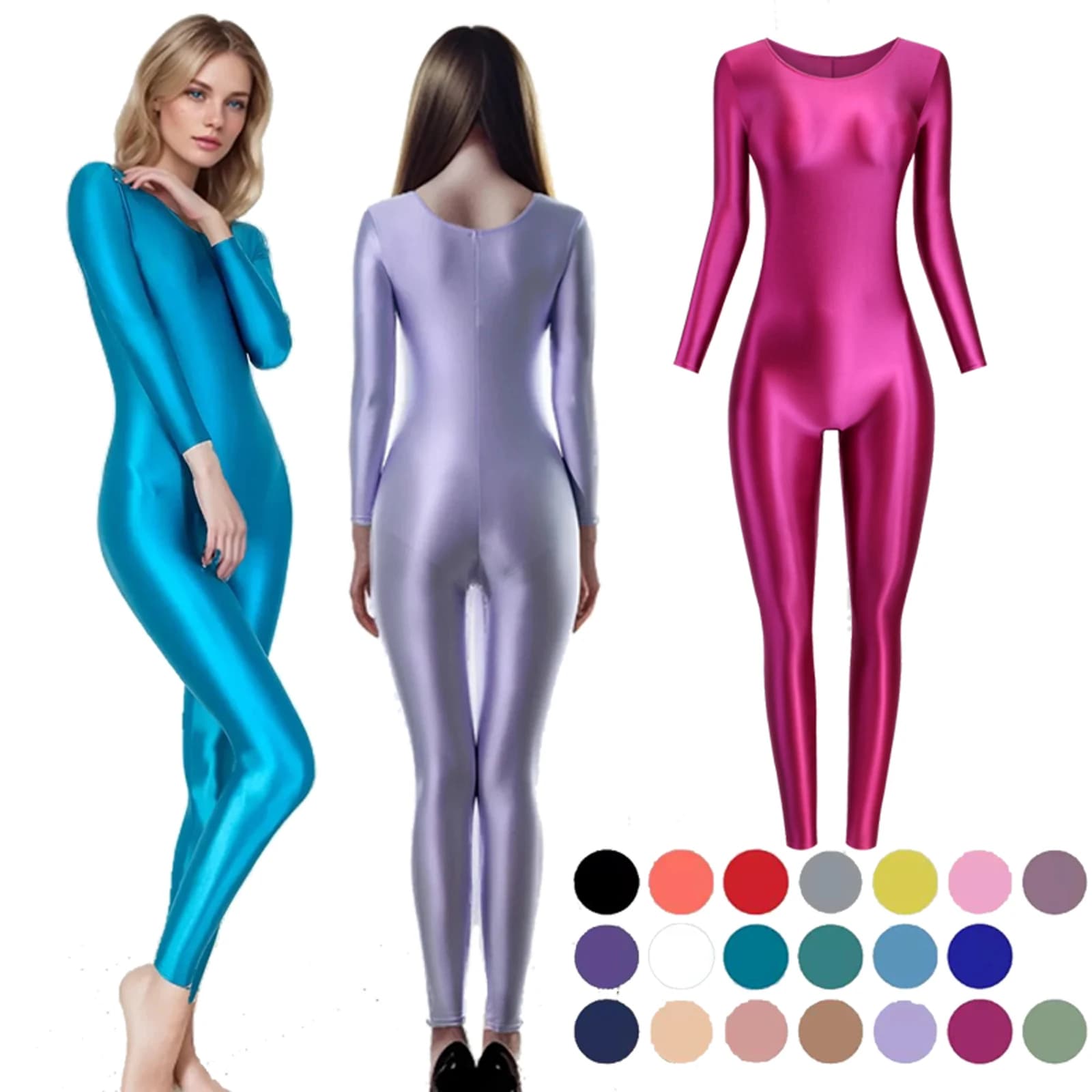MJINM Shiny Glossy Women's Bodysuits Leotards Playsuit Overalls Zentai Catsuit Yoga Sports One Piece Opaque Fitness Jumpsuits