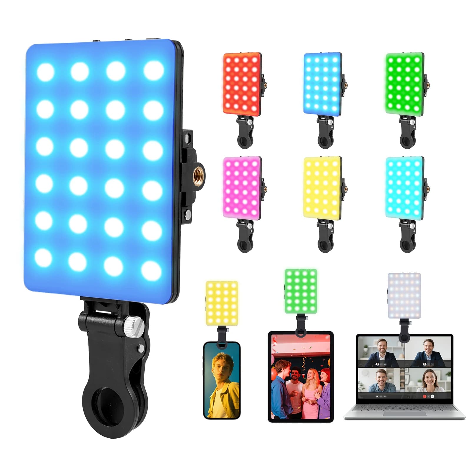 LED Light for Selfie Compatible with iPhone and Samsung, Clip-on Filling Light 2200mAh Rechargeable, Portable Video Light for Laptop and Tablet, CRI 97+
