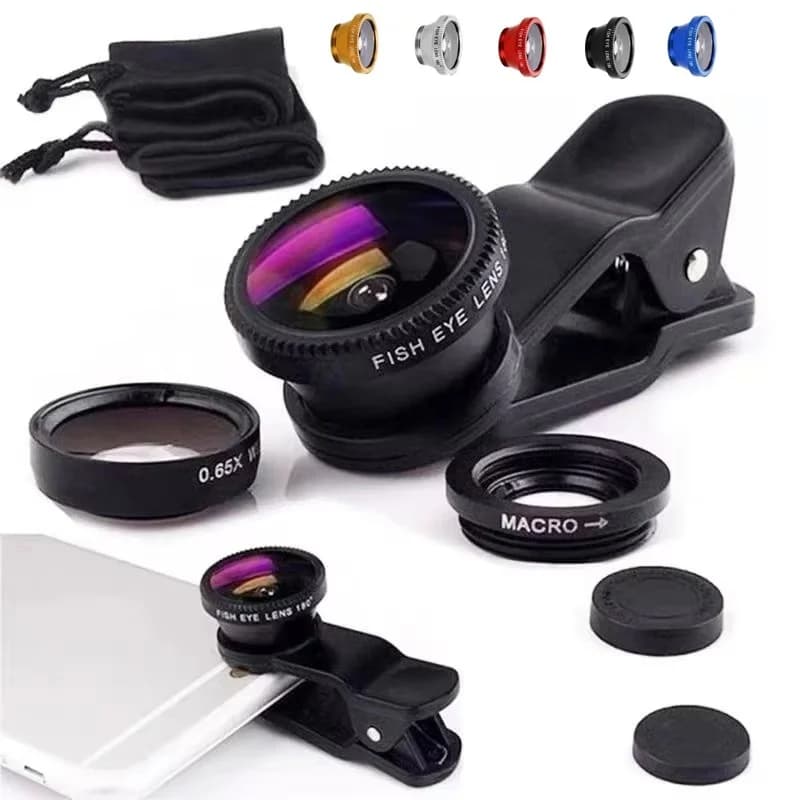 Obiettivo 3 in 1 per cellulare, fish-eye, grandangolare, macro, leggero, con clip universale per iPhone, Xiaomi, Huawei