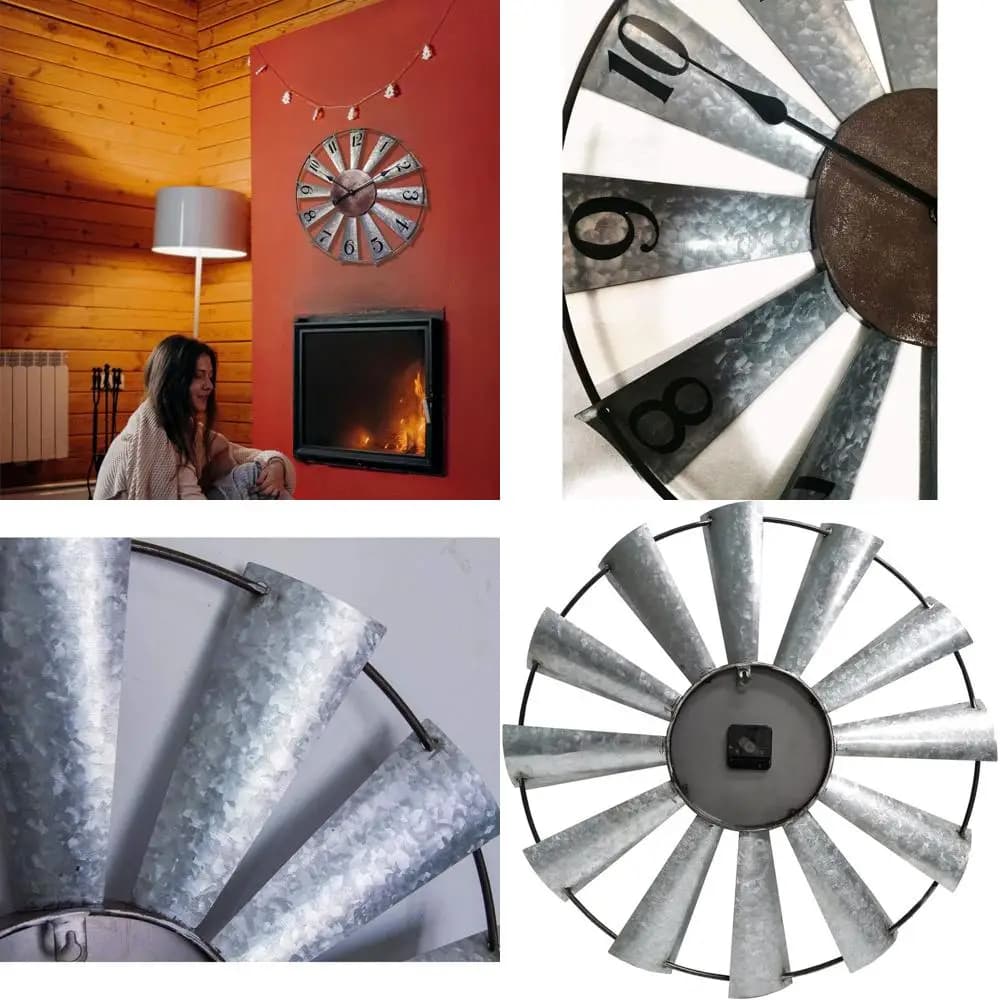 24 Inch Metal Wind Mill Shape Wall Clock - Rustic Decoration for Interior/Esterni