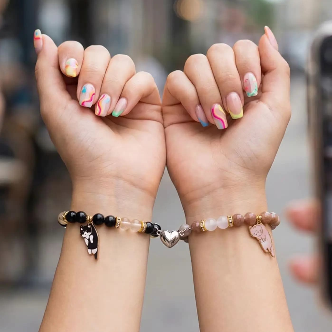 Braccialetti magnetici abbinati per coppie per gli amanti Ciondolo simpatico gatto Gioielli dell'amicizia Braccialetti con perline in pietra naturale Regalo di San Valentino